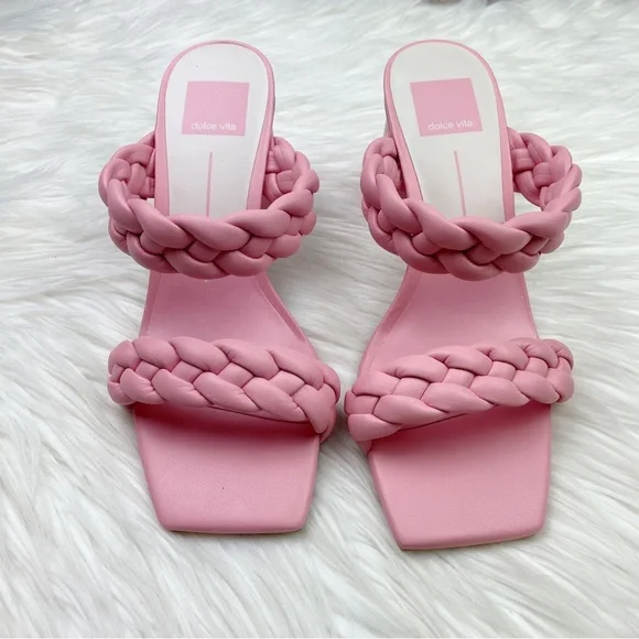 New Dolce Vita Paily Chunky Braided Block Heel Slide Sandal in Rose Stella - Picture 3 of 10